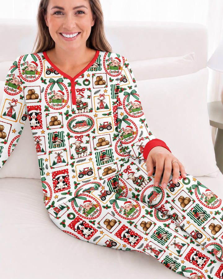 Christmas Farm Animals Bamboo Women Pajama Set