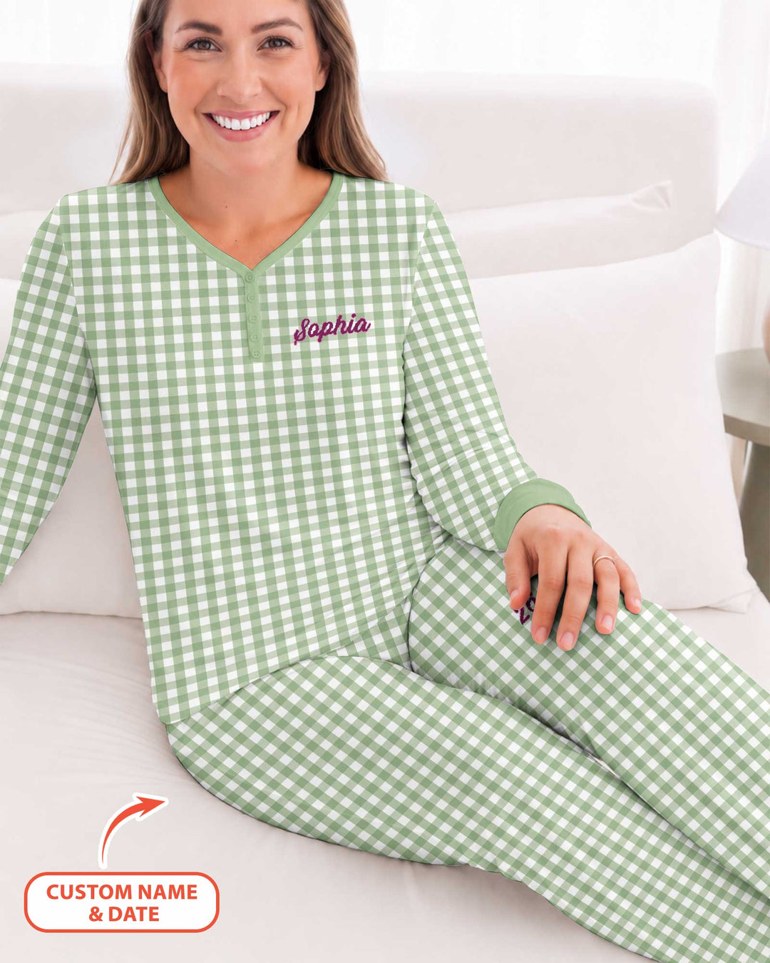 Embroidered Seersucker Bamboo Women Pajama Set