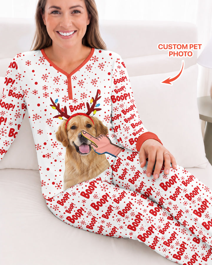 Custom Pet Photo Funny Christmas Boop Bamboo Women Pajama Set