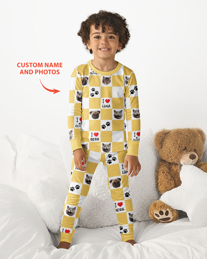 Custom Photo I Love My Best Friend Dog/ Cat Bamboo Two Piece Long Sleeve Pajama Set