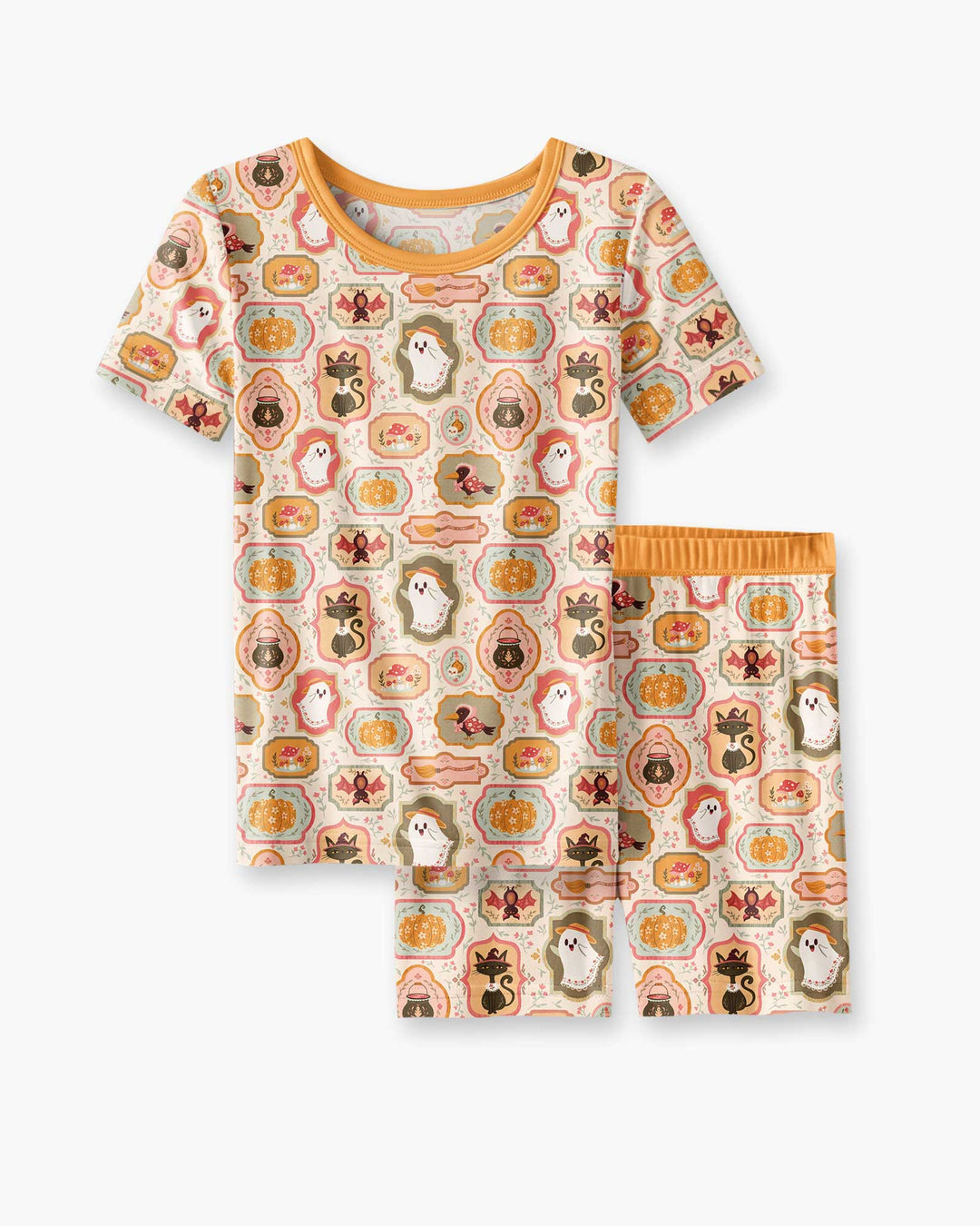 Cute Vintage Magical Cottage Style Halloween Bamboo Two Piece Short Sleeve Shorts Pajama Set