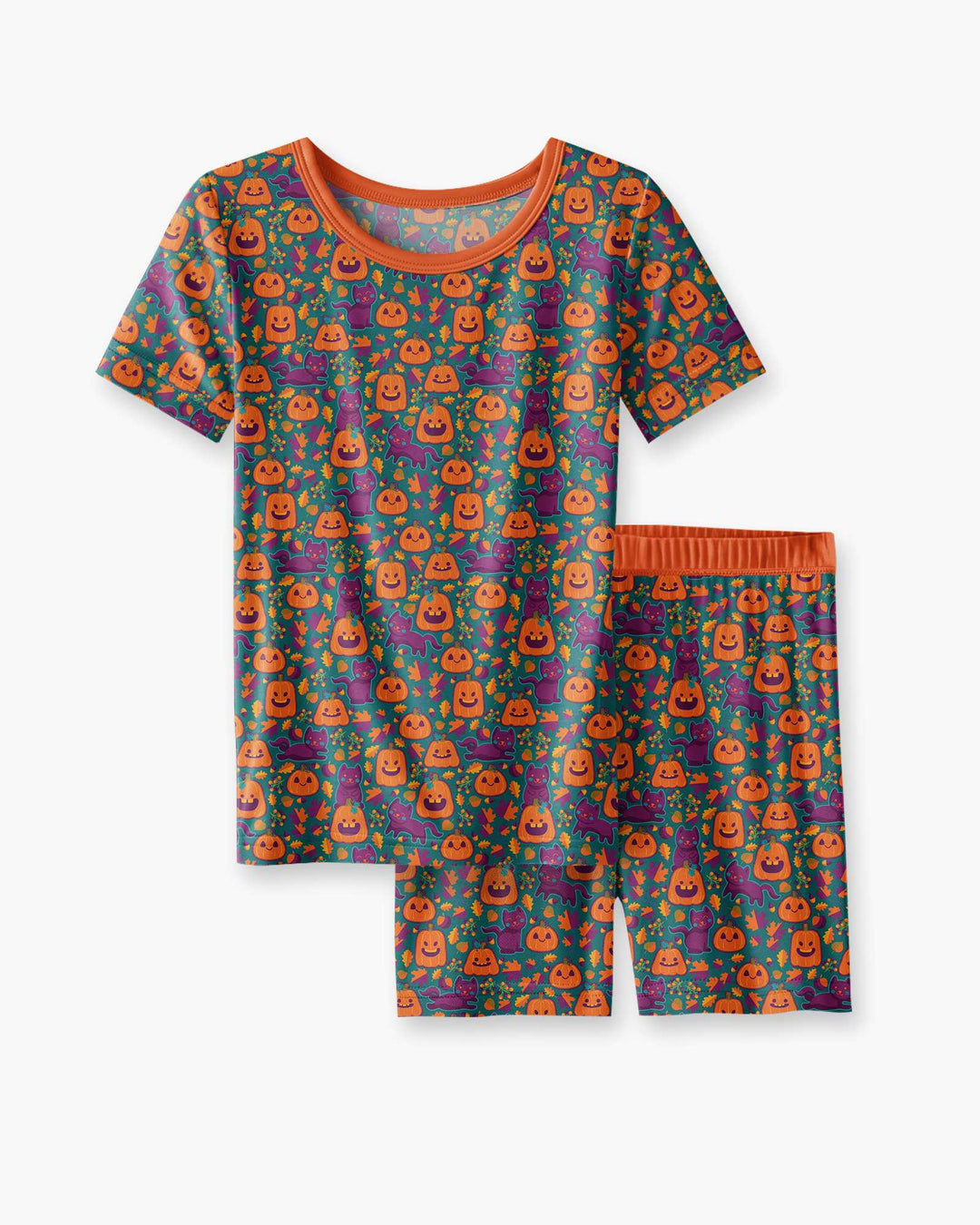Cats and Pumpkins Bamboo Two Piece Short Sleeve Shorts Pajama Set
