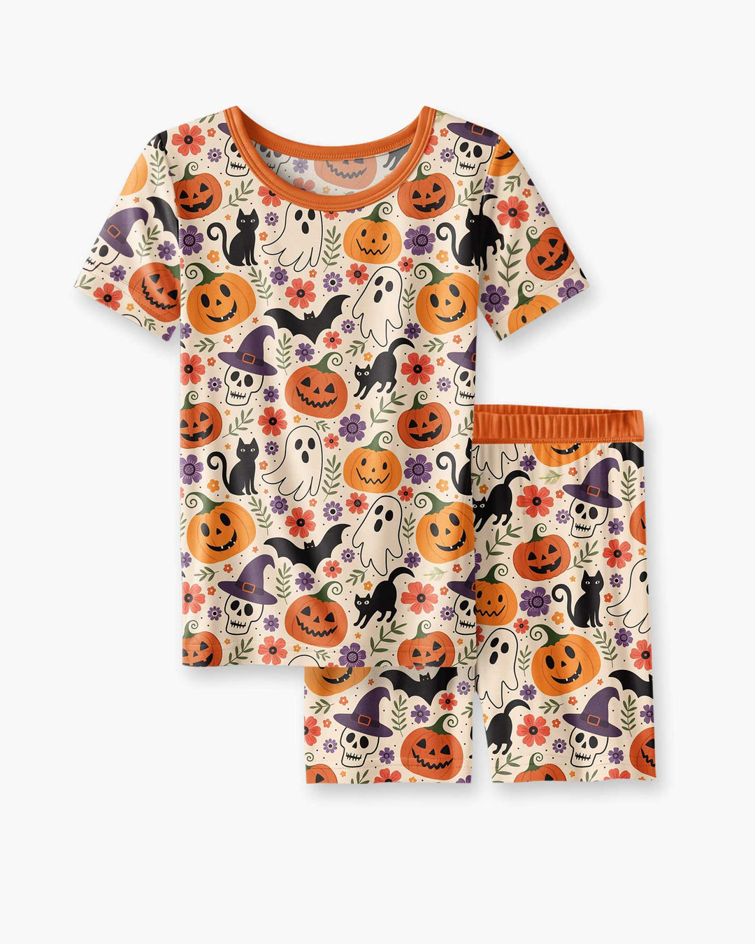 Spooky Halloween Floral Delight Bamboo Two Piece Short Sleeve Shorts Pajama Set