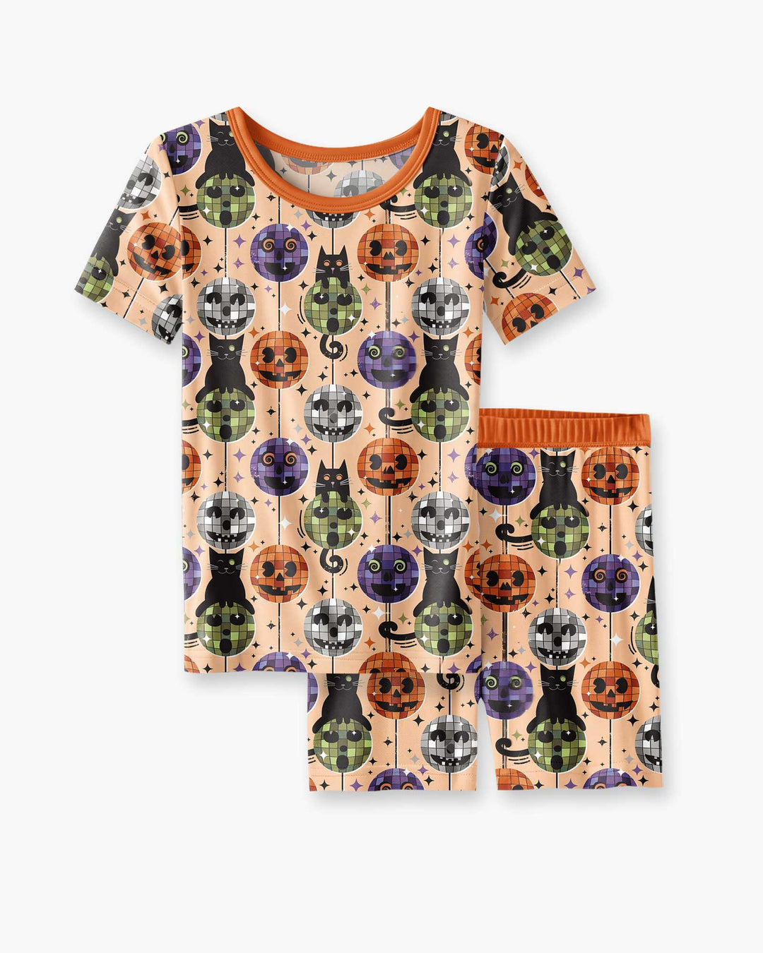 Groovy Halloween Disco Cat Bamboo Two Piece Short Sleeve Shorts Pajama Set