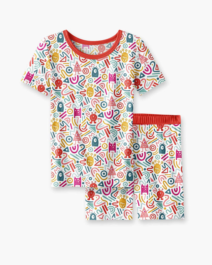 Rainbow Monster Party Bamboo Two Piece Short Sleeve Shorts Pajama Set