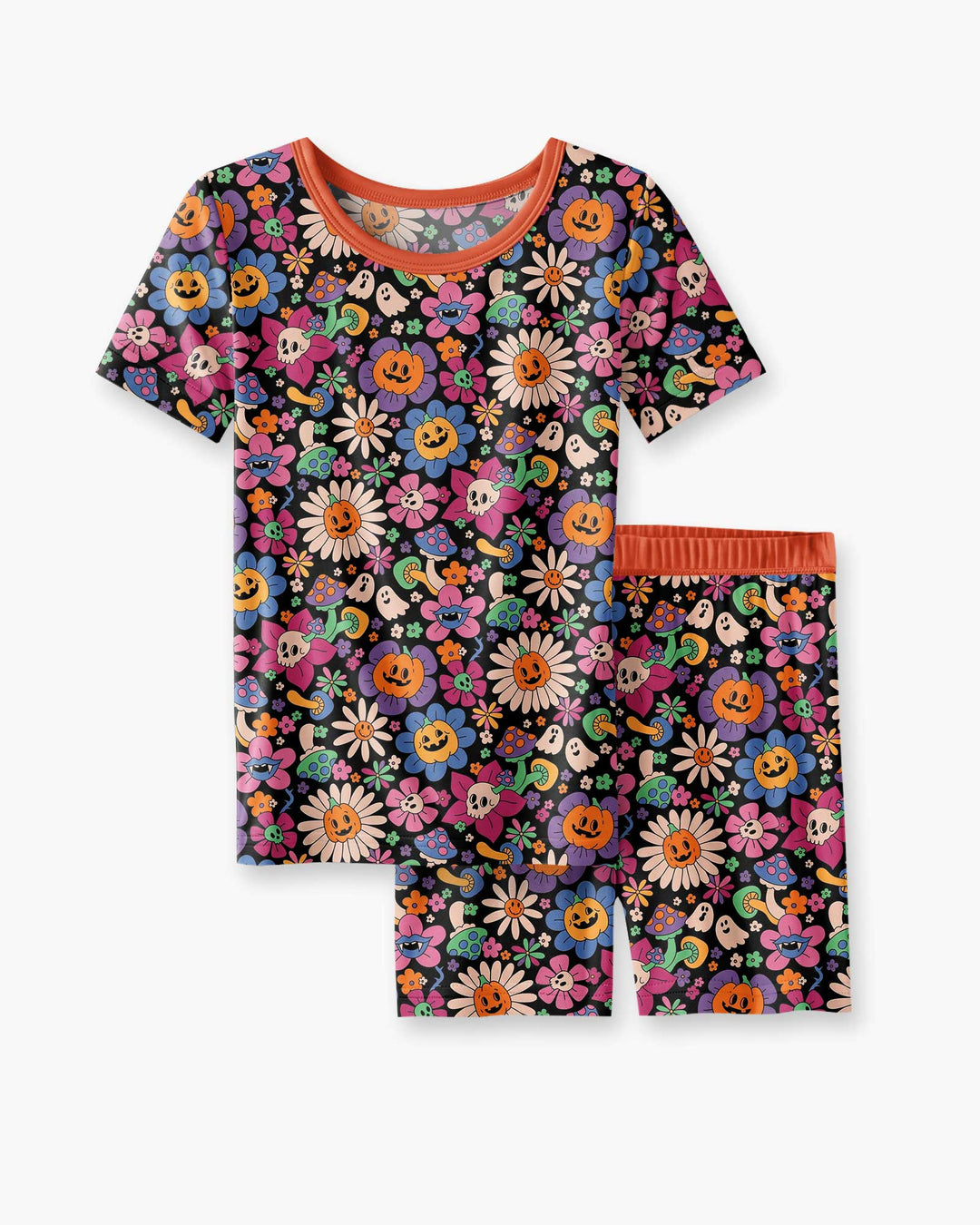 Halloween Flowers Bamboo Two Piece Short Sleeve Shorts Pajama Set