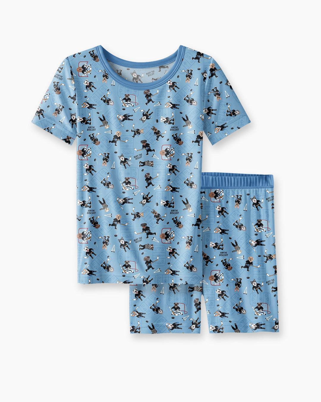 Hockey Dogs - Blue and Black Bamboo Two Piece Short Sleeve Shorts Pajama Set