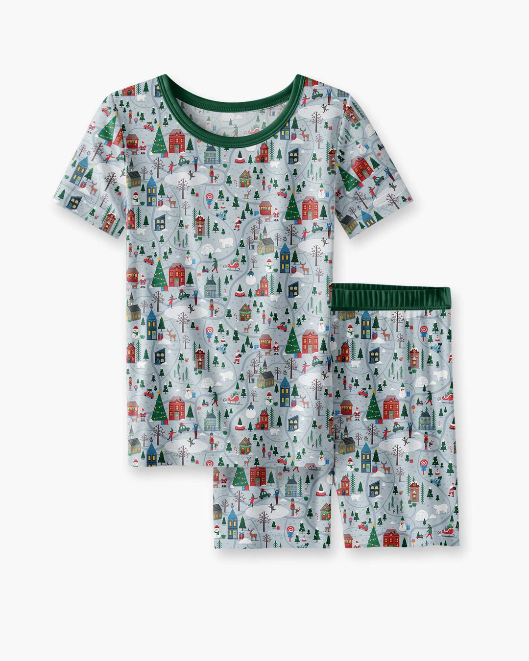 Snowy Christmas Village Map Bamboo Two Piece Short Sleeve Shorts Pajama Set