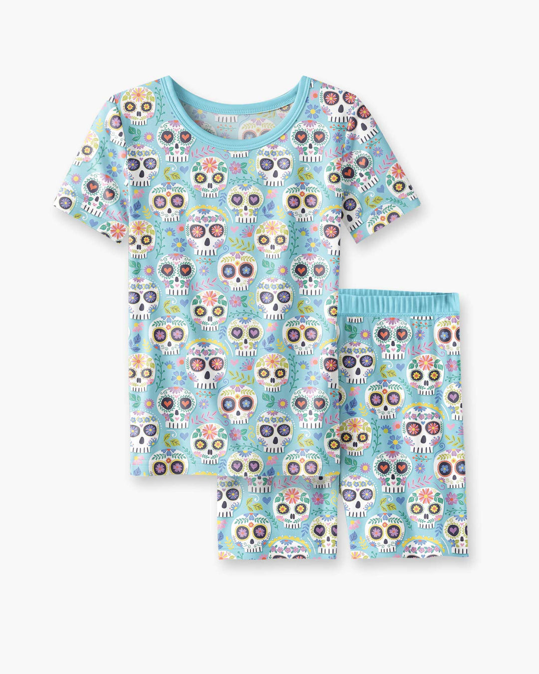Floral Skull Bamboo Two Piece Short Sleeve Shorts Pajama Set