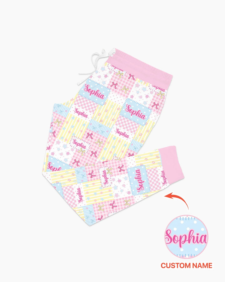 Custom Name Sweet Patchwork Bamboo Women Pajama Set