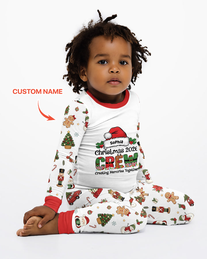 Custom Name Christmas 2026 Crew Bamboo Two Piece Long Sleeve Pajama Set