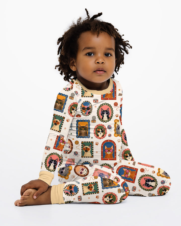 Vintage Cat Portraits Bamboo Two Piece Long Sleeve Pajama Set