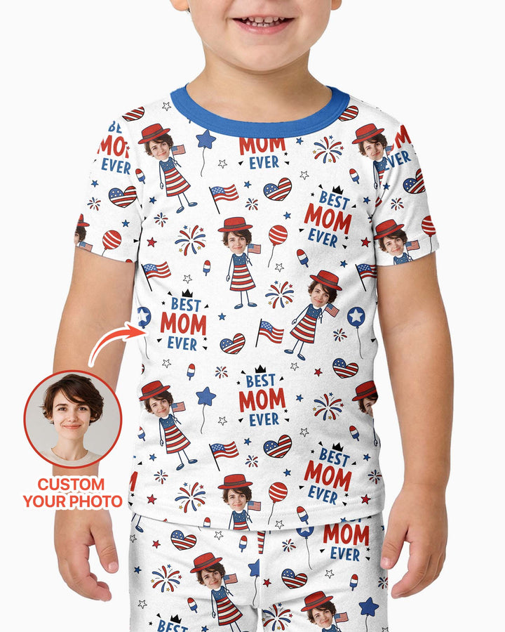 Custom Photo Best Patriotic Family Ever Bamboo Two Piece Short Sleeve Pajama Set
