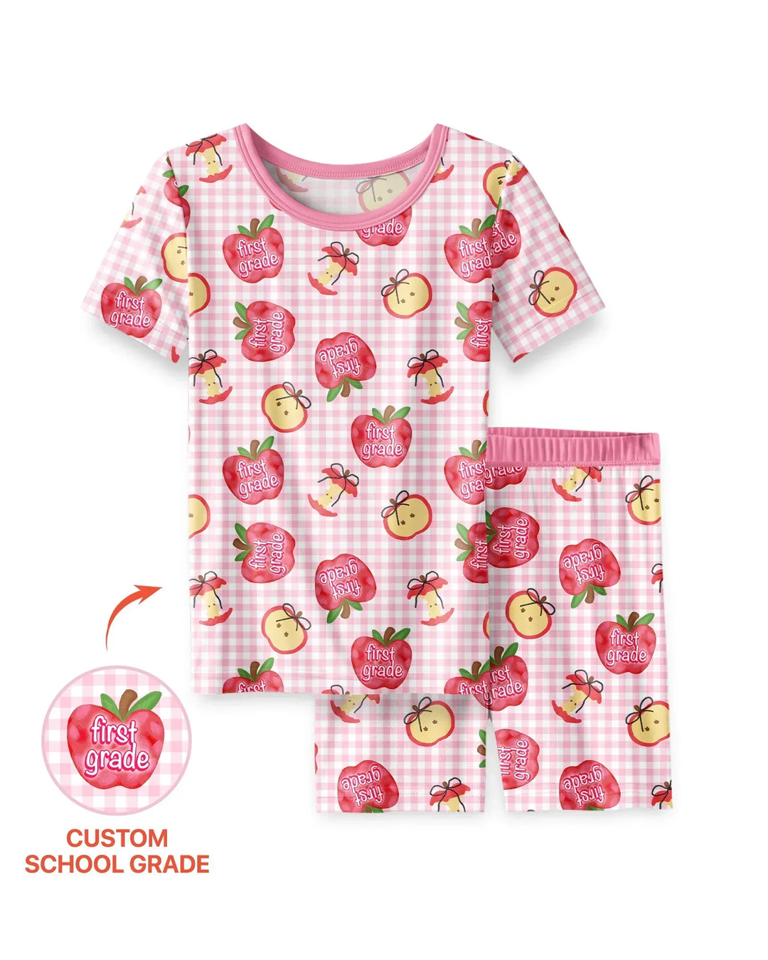 Custom School Grade Apple Days Bamboo Two Piece Short Sleeve Shorts Pajama Set