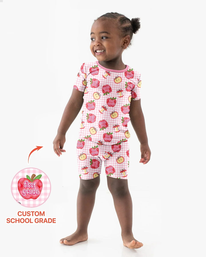 Custom School Grade Apple Days Bamboo Two Piece Short Sleeve Shorts Pajama Set