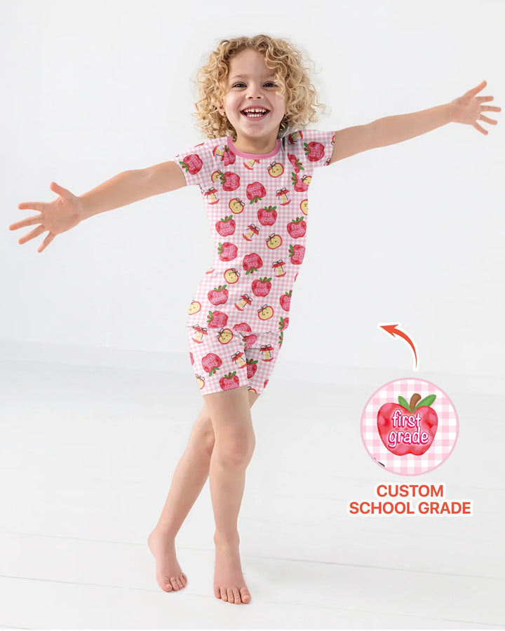 Custom School Grade Apple Days Bamboo Two Piece Short Sleeve Shorts Pajama Set