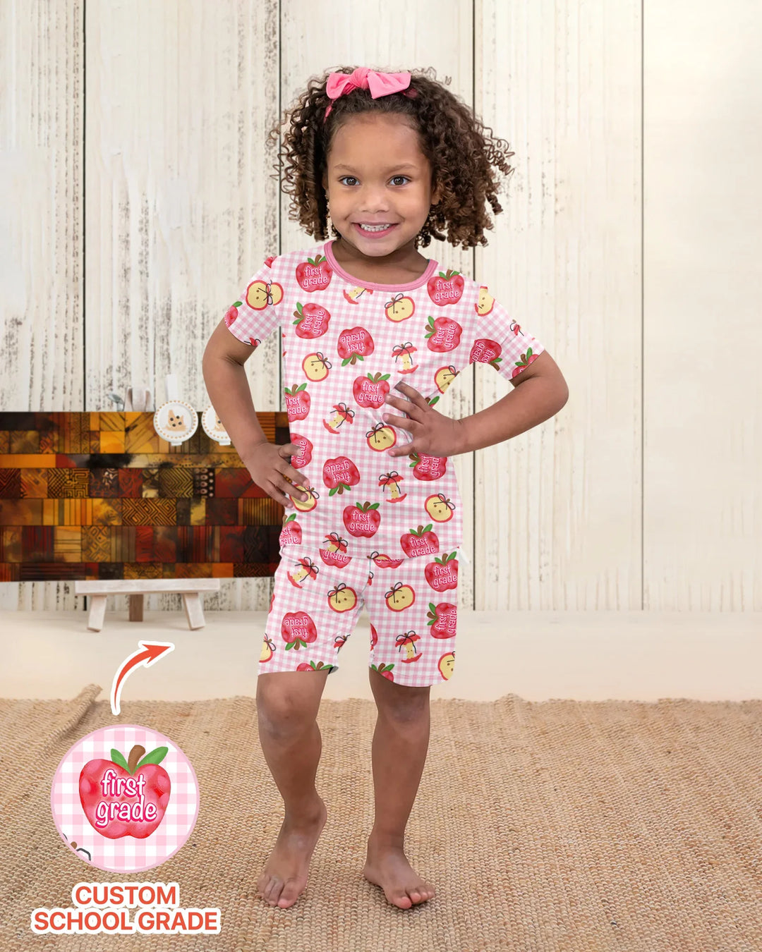 Custom School Grade Apple Days Bamboo Two Piece Short Sleeve Shorts Pajama Set