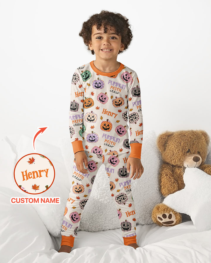 Custom Name Pumpkin Patch Crew Bamboo Two Piece Long Sleeve Pajama Set