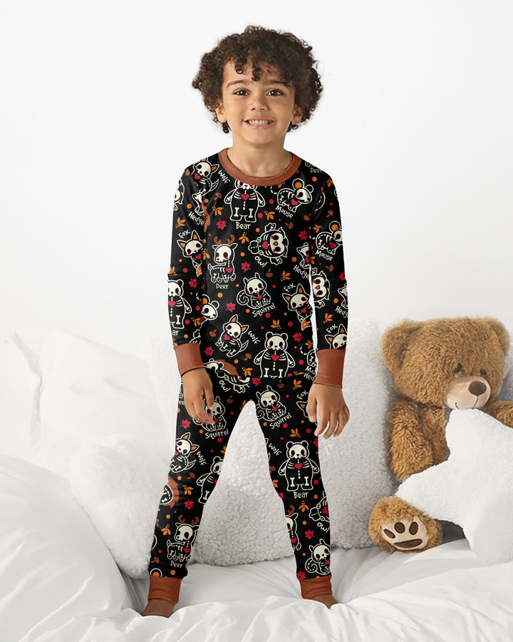 Kawaii Skeleton Woodland Animals Bamboo Two Piece Long Sleeve Pajama Set
