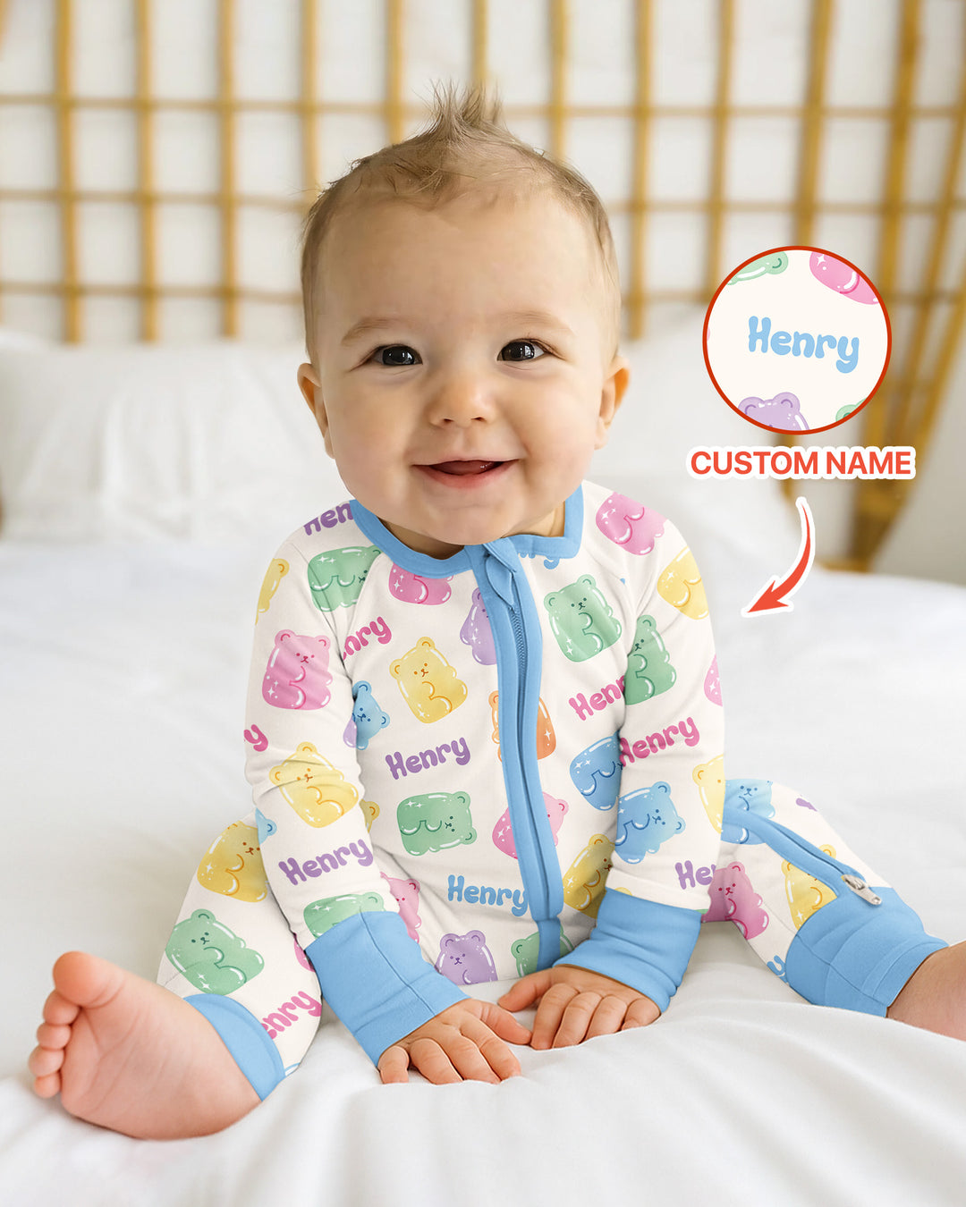 Kawaii Jelly Gummy Bears Custom Name Bamboo Convertible Zippy