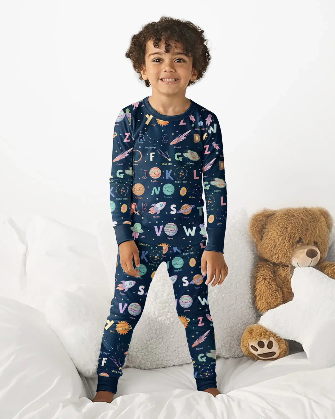 Space Alphabet Bamboo Two Piece Short Sleeve Pajama Set