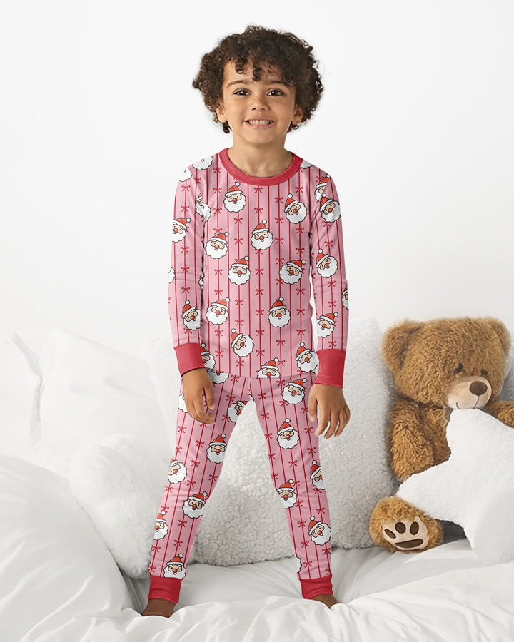 Pink Santa Bow Stripe Christmas Bamboo Two Piece Long Sleeve Pajama Set