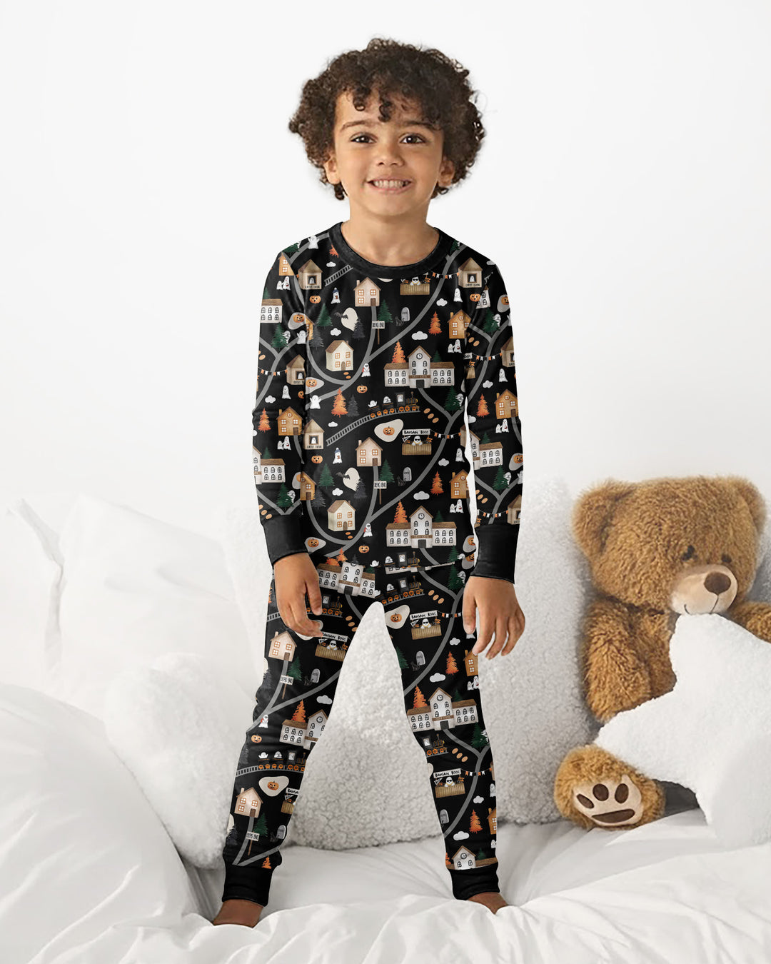 Haunted Halloween Town Map Bamboo Two Piece Long Sleeve Pajama Set