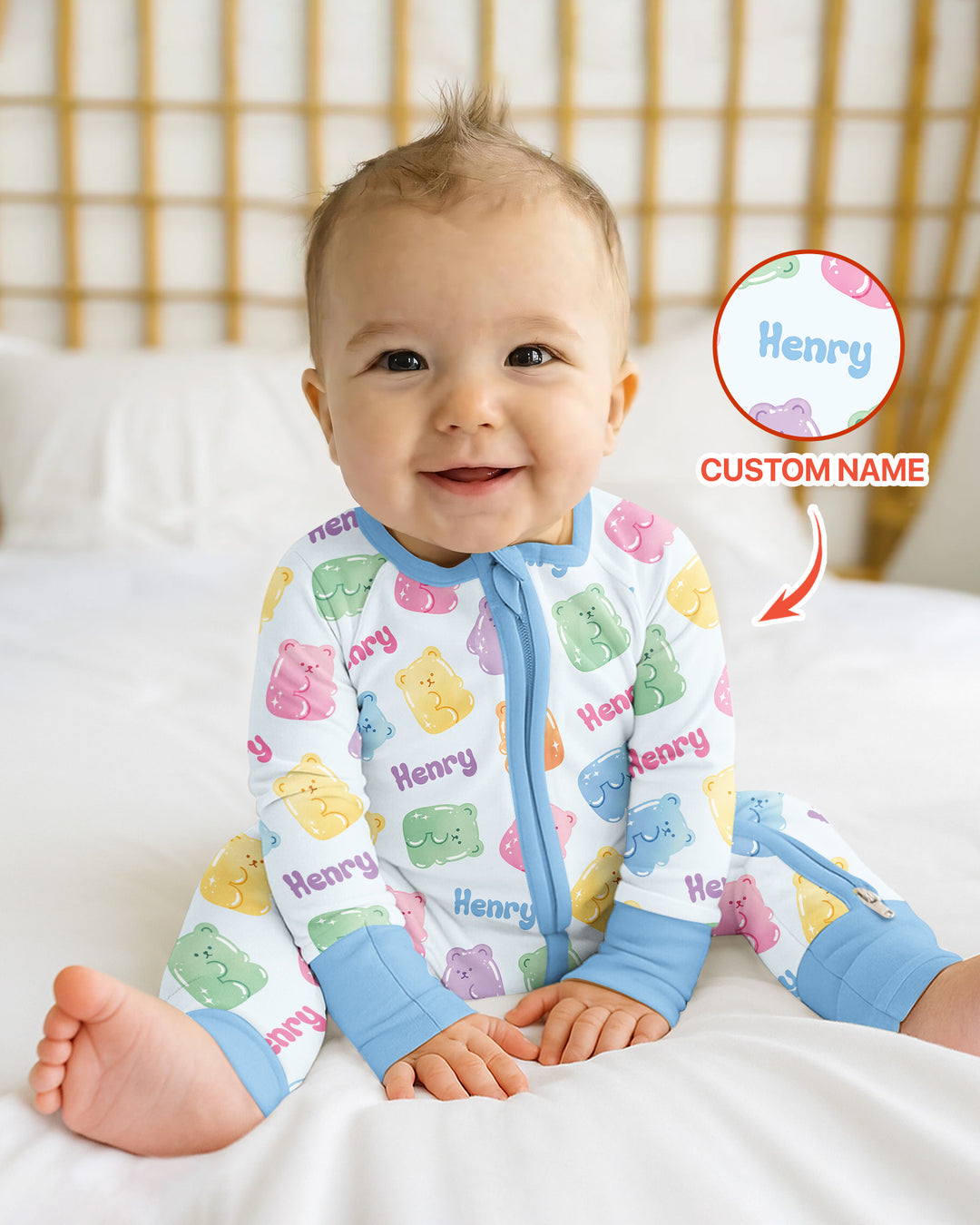 Kawaii Jelly Gummy Bears Custom Name Bamboo Convertible Zippy