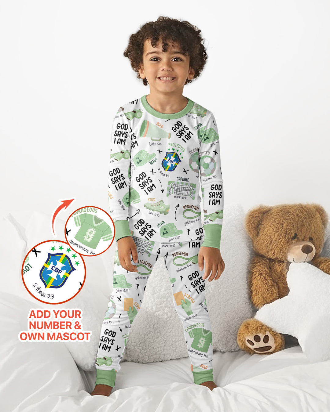 Personalized God Says I Am SOCCER Bamboo Two Piece Long Sleeve Pajama Set