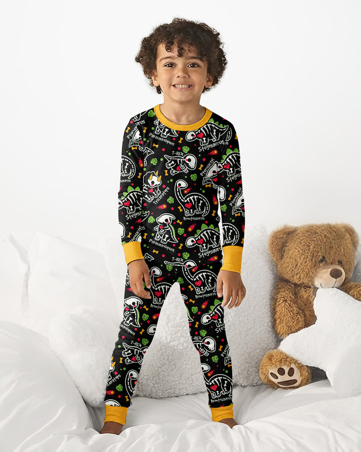 Kawaii Skeleton Dinos Bamboo Two Piece Long Sleeve Pajama Set