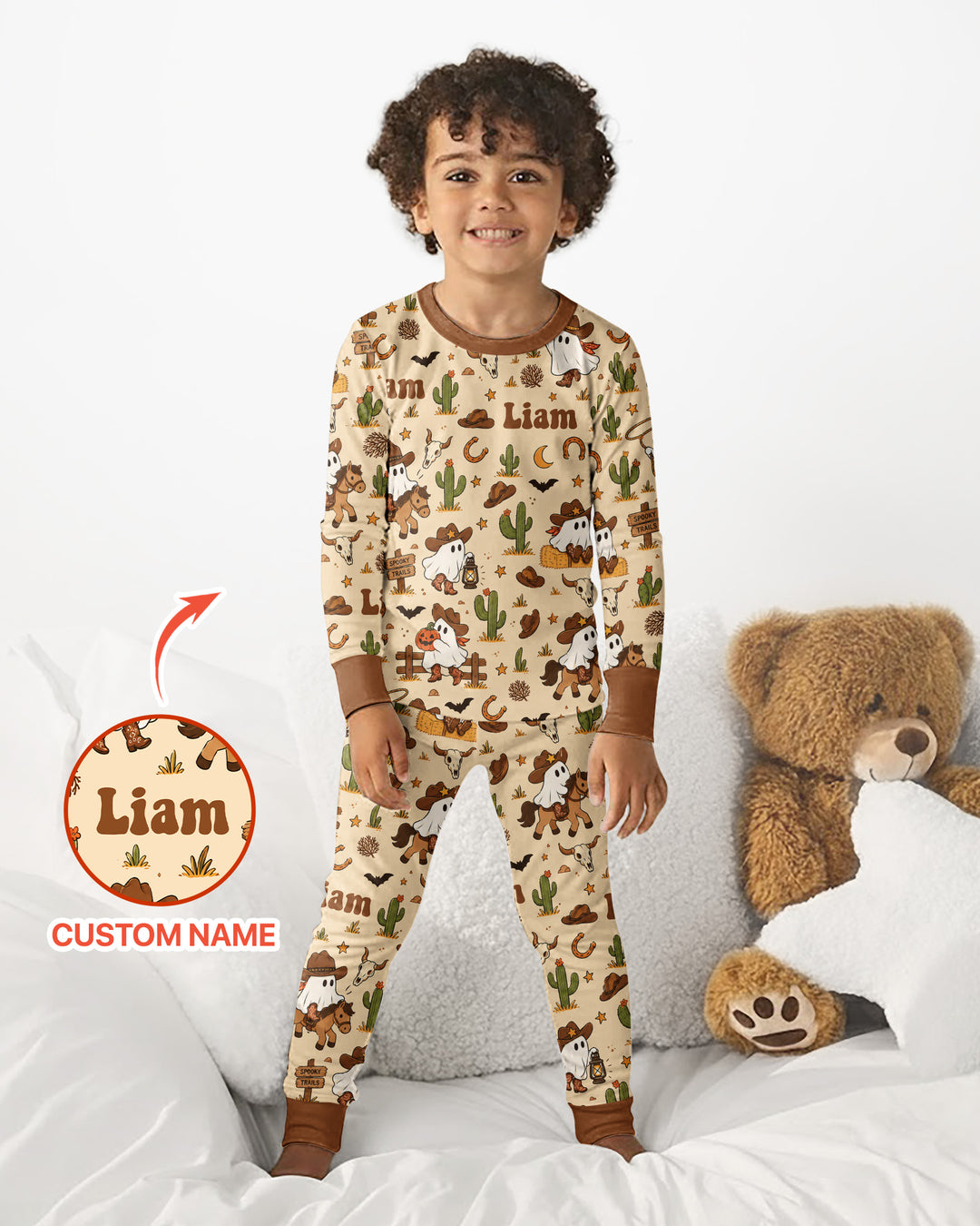 Cowboy Ghost Western Halloween Bamboo Two Piece Long Sleeve Pajama Set