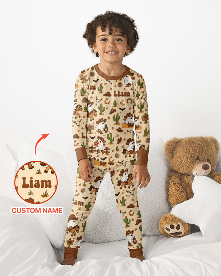 Cowboy Ghost Western Halloween Bamboo Two Piece Long Sleeve Pajama Set