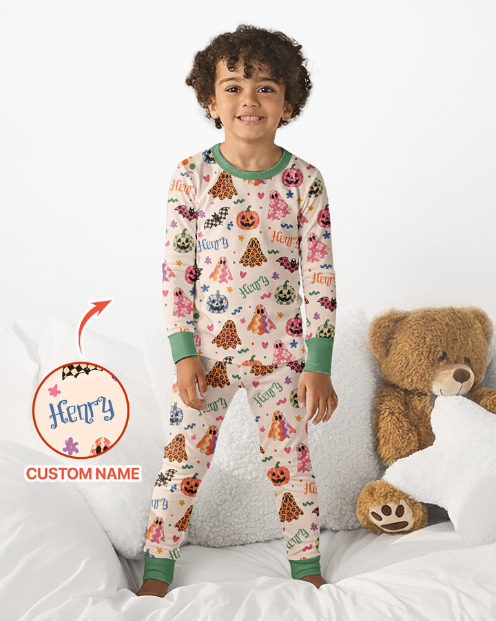 Funky Retro Halloween Bamboo Two Piece Long Sleeve Pajama Set