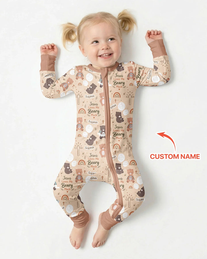 Custom Name Jesus Loves Me Beary Much Bamboo Convertible Zippy