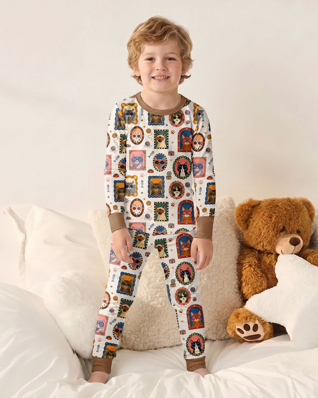 Vintage Cat Portraits Bamboo Two Piece Long Sleeve Pajama Set