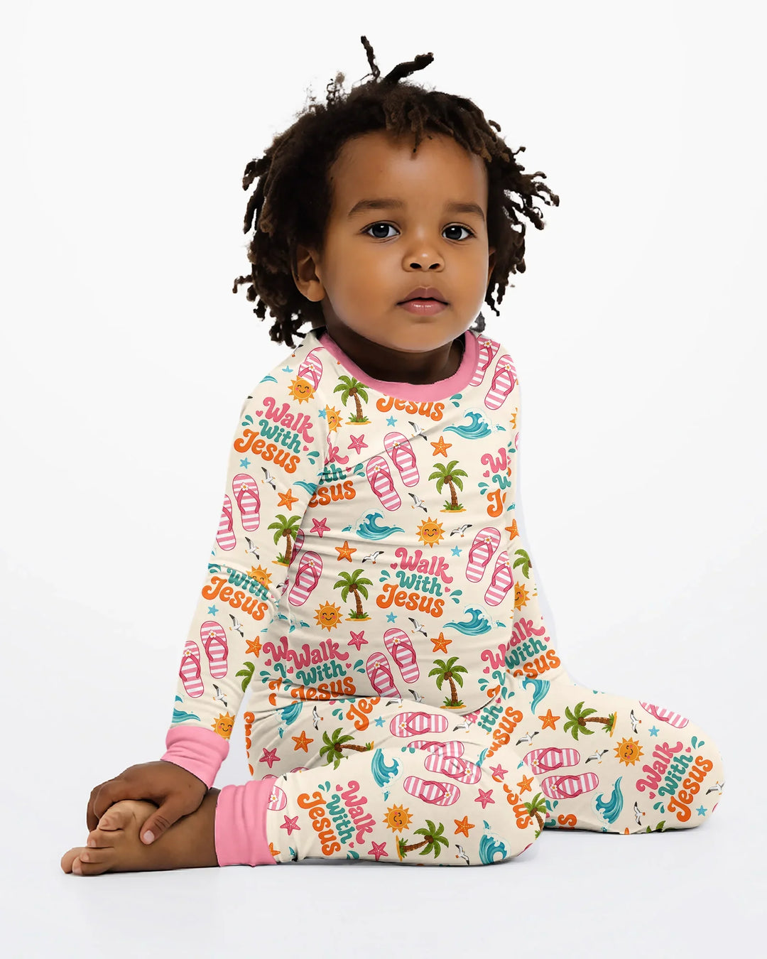 Groovy Summer Walk With Jesus Bamboo Two Piece Long Sleeve Pajama Set