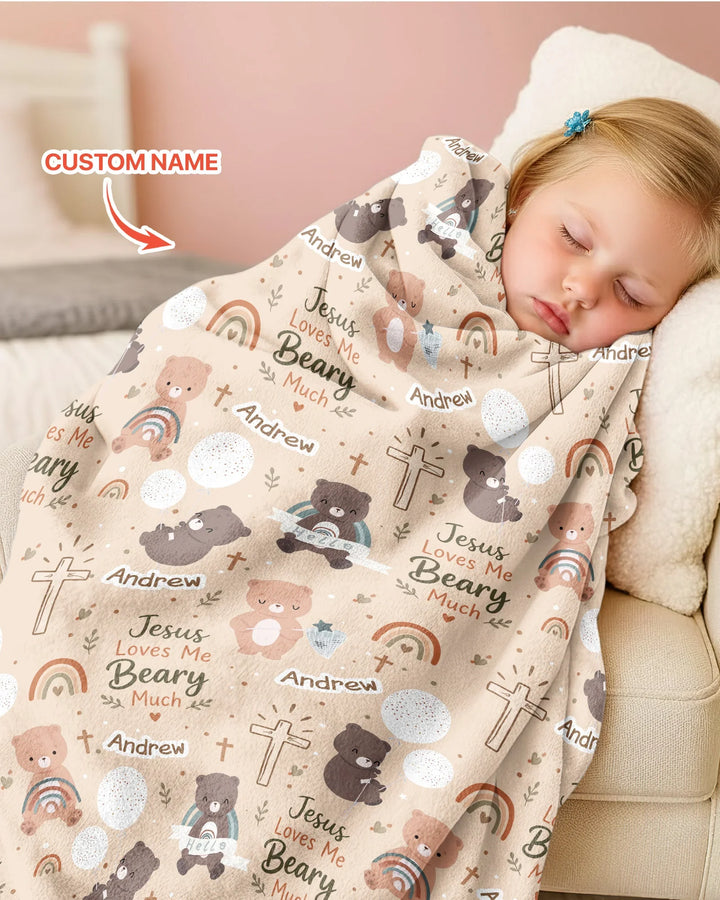 Custom Name Jesus Loves Me Beary Much Bamboo Blanket
