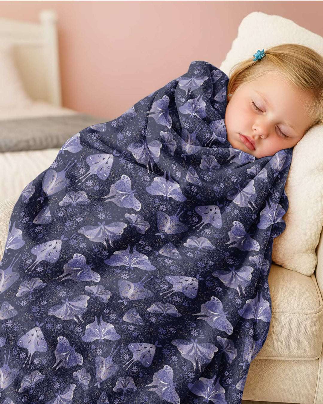 Very Peri Moths Bamboo Blanket