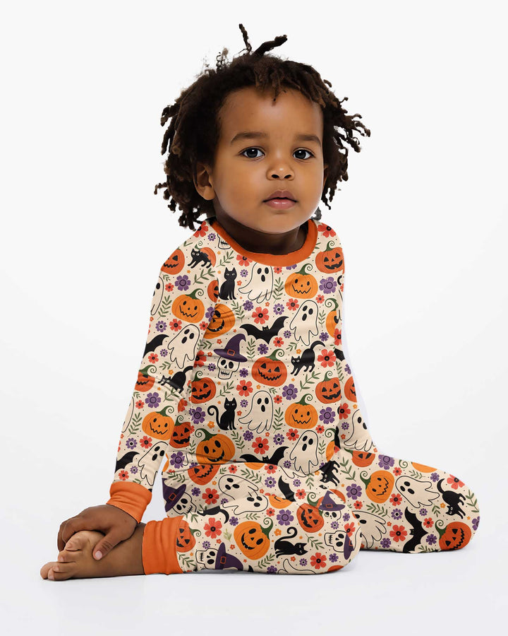 Spooky Halloween Floral Delight Bamboo Two Piece Long Sleeve Pajama Set