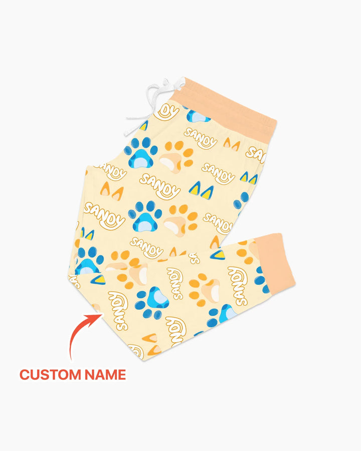 Benutzerdefinierter Name Lieblings-blaue Hunde-Familien-Pyjama-Set aus Bambus für Damen
