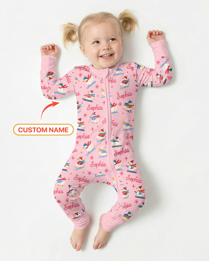 Custom Name Skiing Goose Bamboo Convertible Zippy