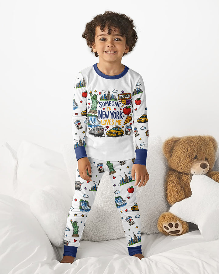 Someone in New York Loves Me Bamboo Two Piece Long Sleeve Pajama Set (A)