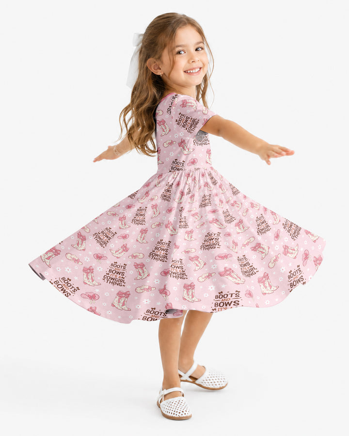 Western Cowgirl Boots And Bows Bamboo Twirl Dress