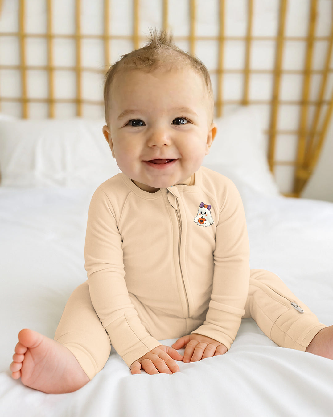 Custom Name Cute Ghost Pumpkin Spooky Season Bamboo Convertible Zippy