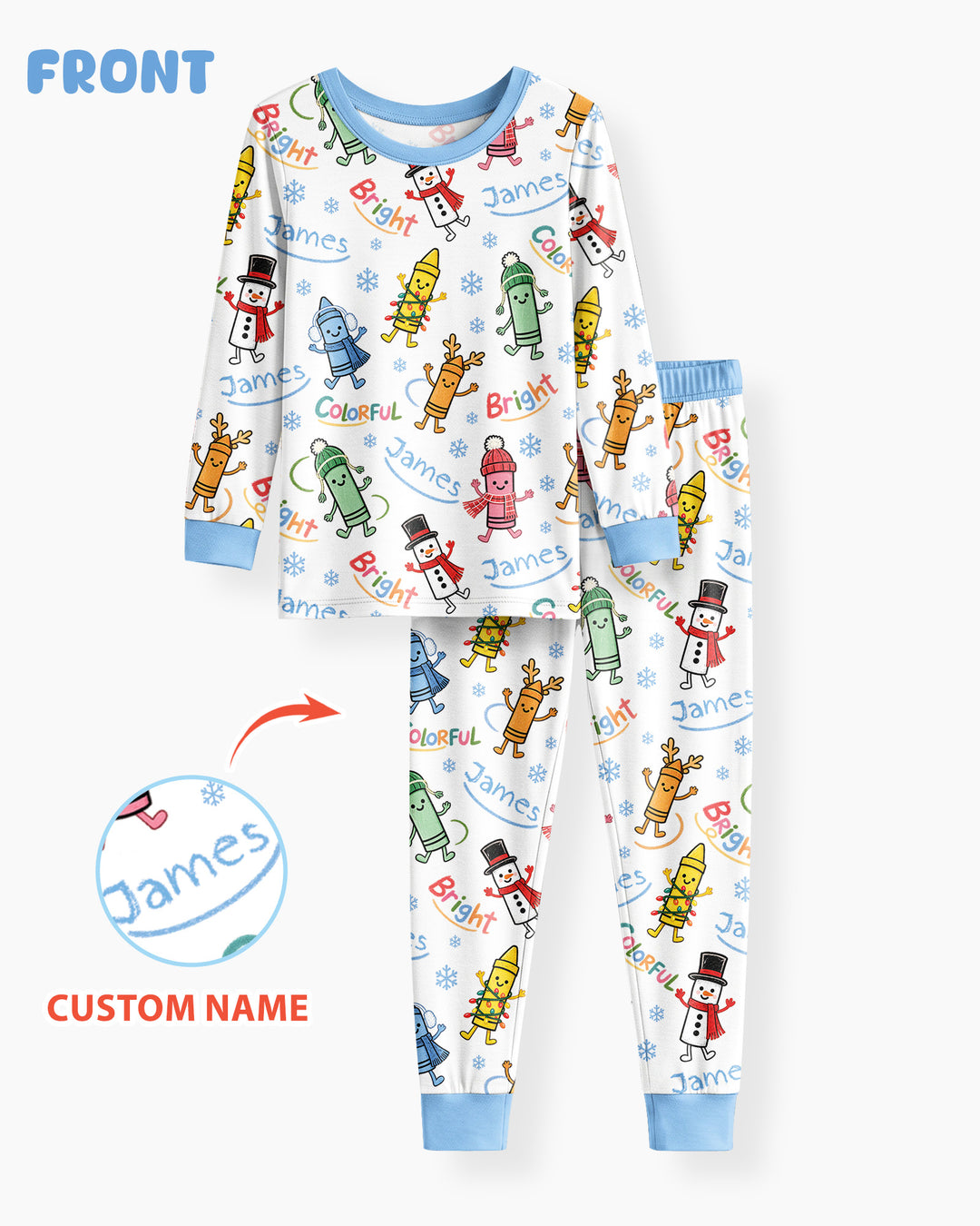 Custom Name Bright & Colorful Bamboo Two Piece Long Sleeve Pajama Set