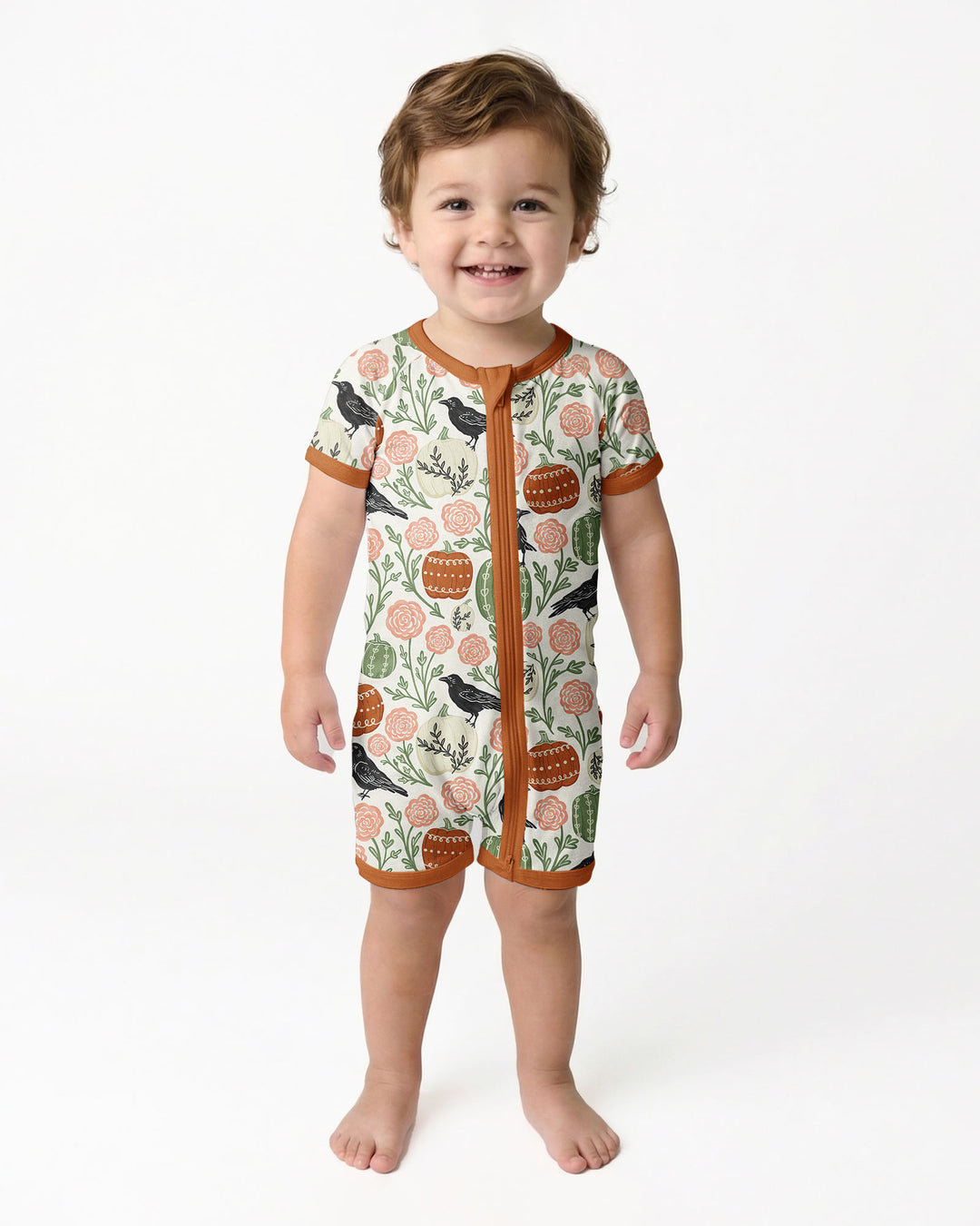 Country Crows with Mums and Pumpkins Bamboo Shorty Zippy