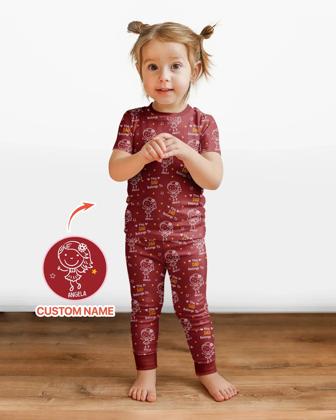 Custom Name This Dad Belongs To Doodle Bamboo Two Piece Short Sleeve Pajama Set