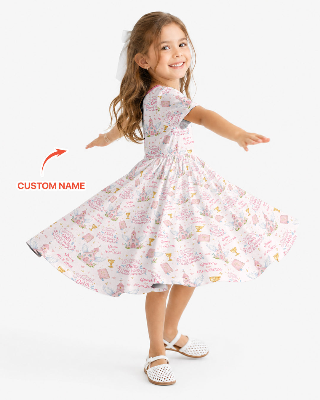 Custom Name Baptism Christening Straight Outta Holy Water Water Bamboo Twirl Dress