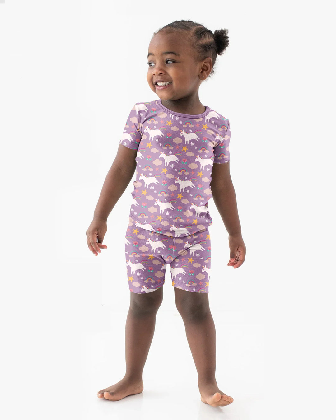 Lila Einhörner Bambus Zweiteiler Kurzarm Shorts Pyjama Set