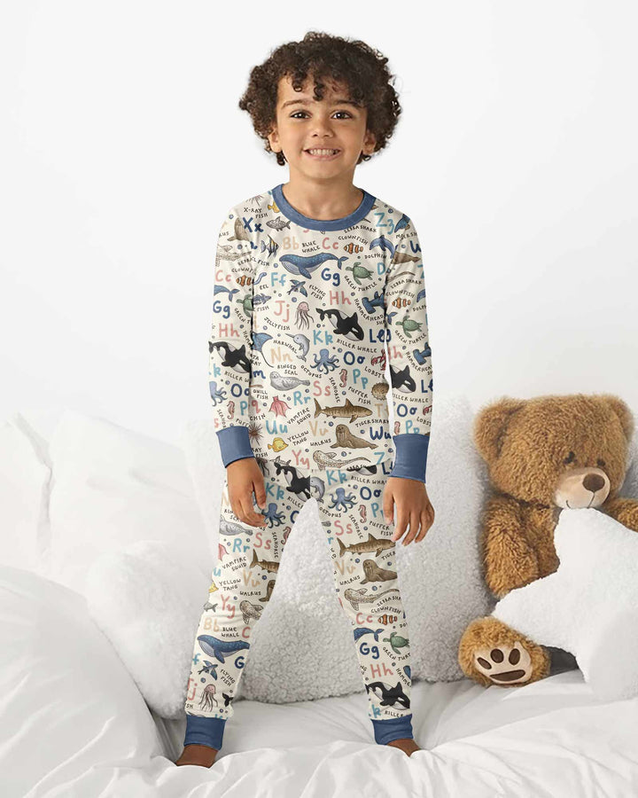 Ocean Animal Alphabet Bamboo Two Piece Long Sleeve Pajama Set